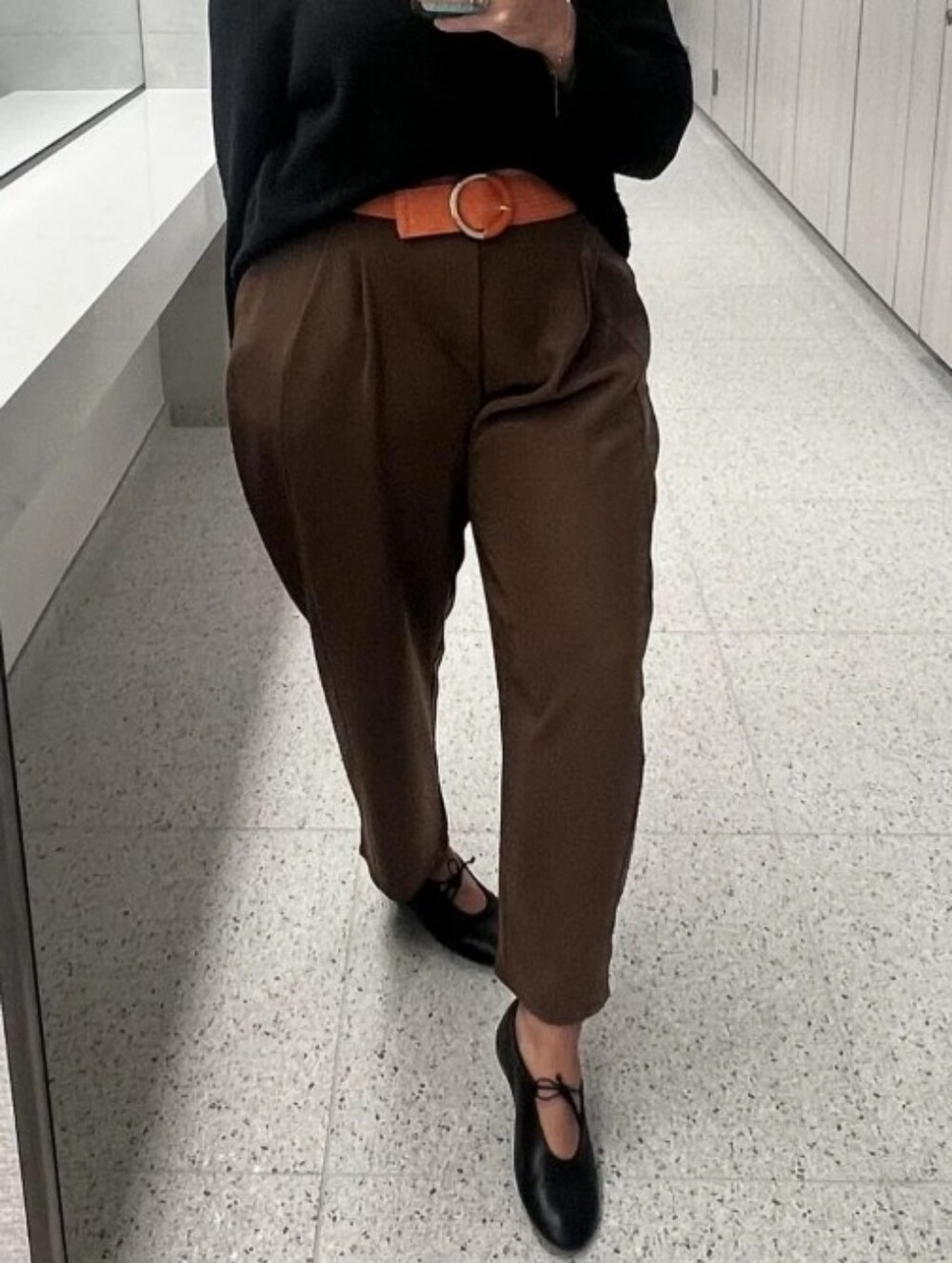 HALARA Brown Wide Leg Pants with Orange Belt